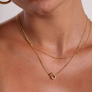 18k Gold Plated Double Layers Thin Chain Necklace